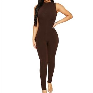 The Naked Wardrobe Sleeveless Jumpsuit Dark Chocolate
